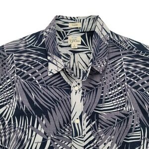 J Crew Mens L Shirt Linen Button Up Blue Tropical Camp Aloha Beach Casual